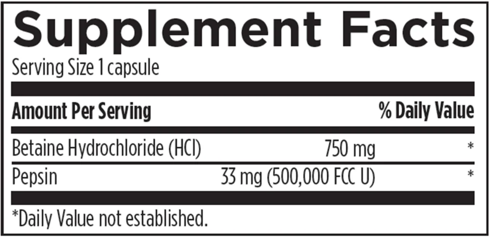 Betaine HCL(with pepsin) 750mg 120 caps - Image 2
