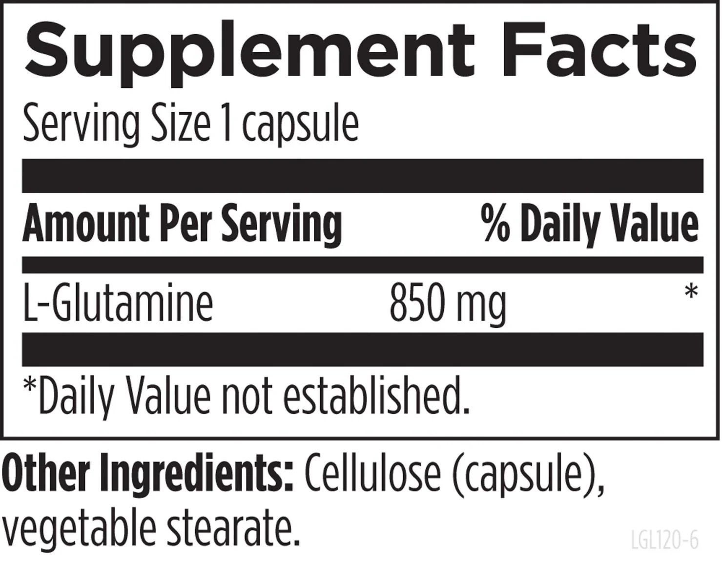 L-Glutamine 850mg 120 caps - Image 2