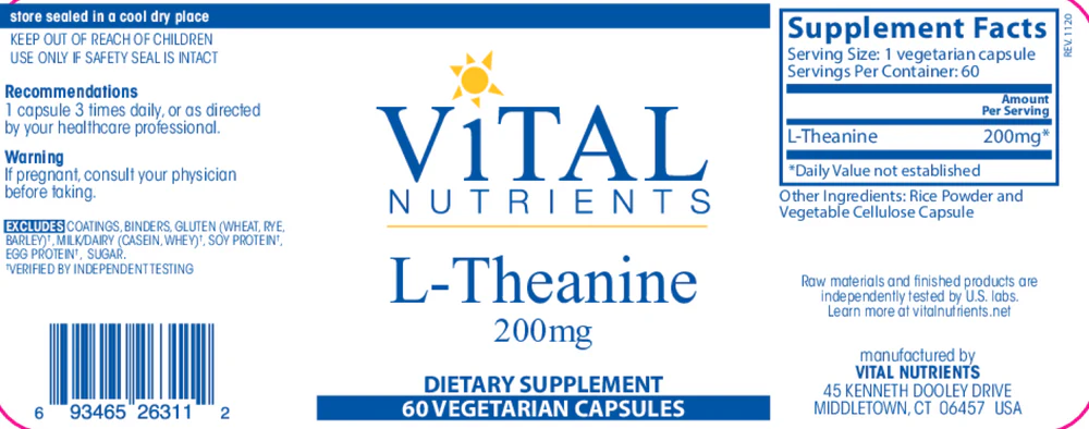 L-Theanine 200 mg 60 caps - Image 2
