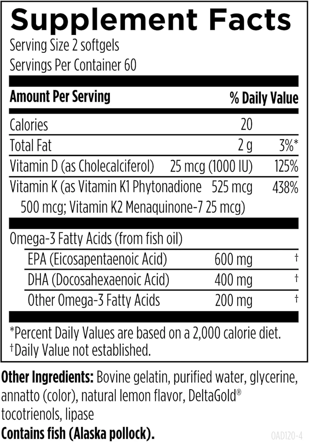 OmegAvail Ultra w/D3 K1 and K2 120 softgels - Image 2