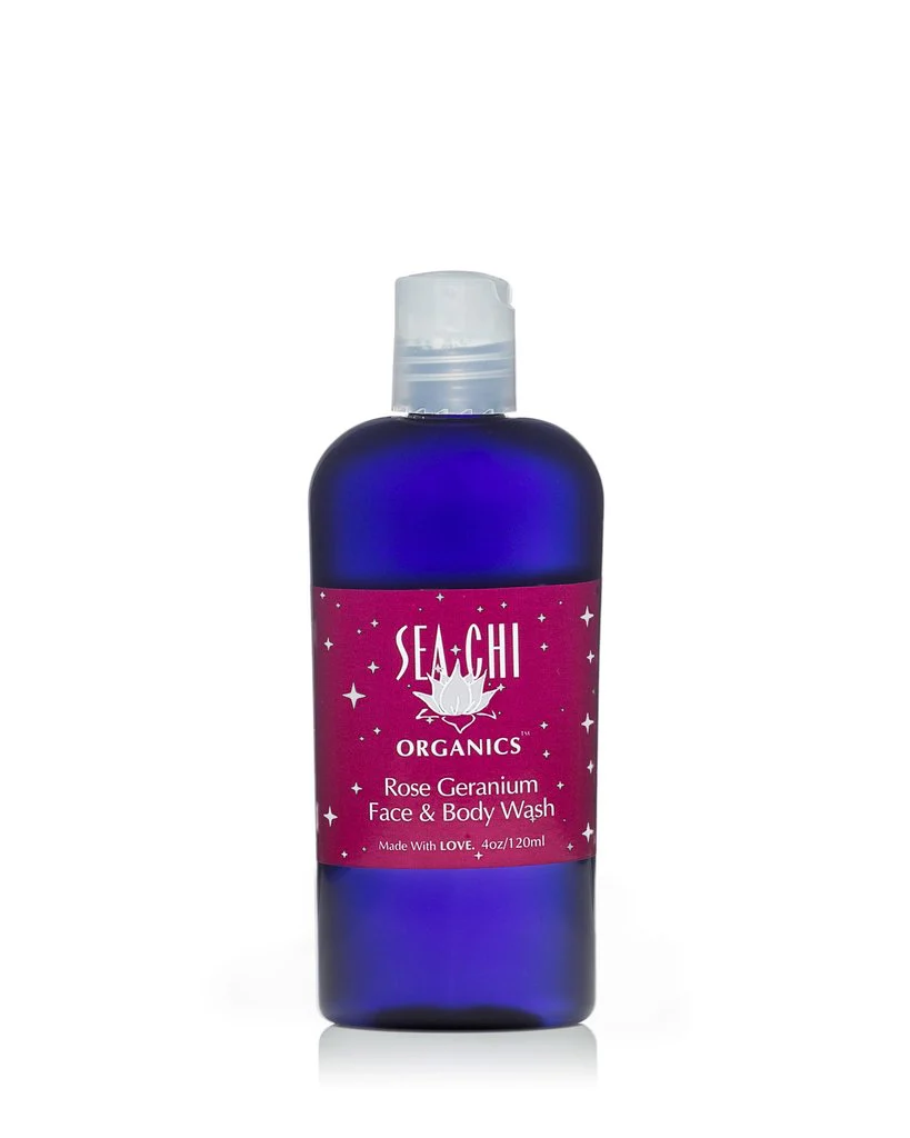 Rose Geranium Face & Body Wash 120ml / 4oz Amber plastic bottle w/ flip cap